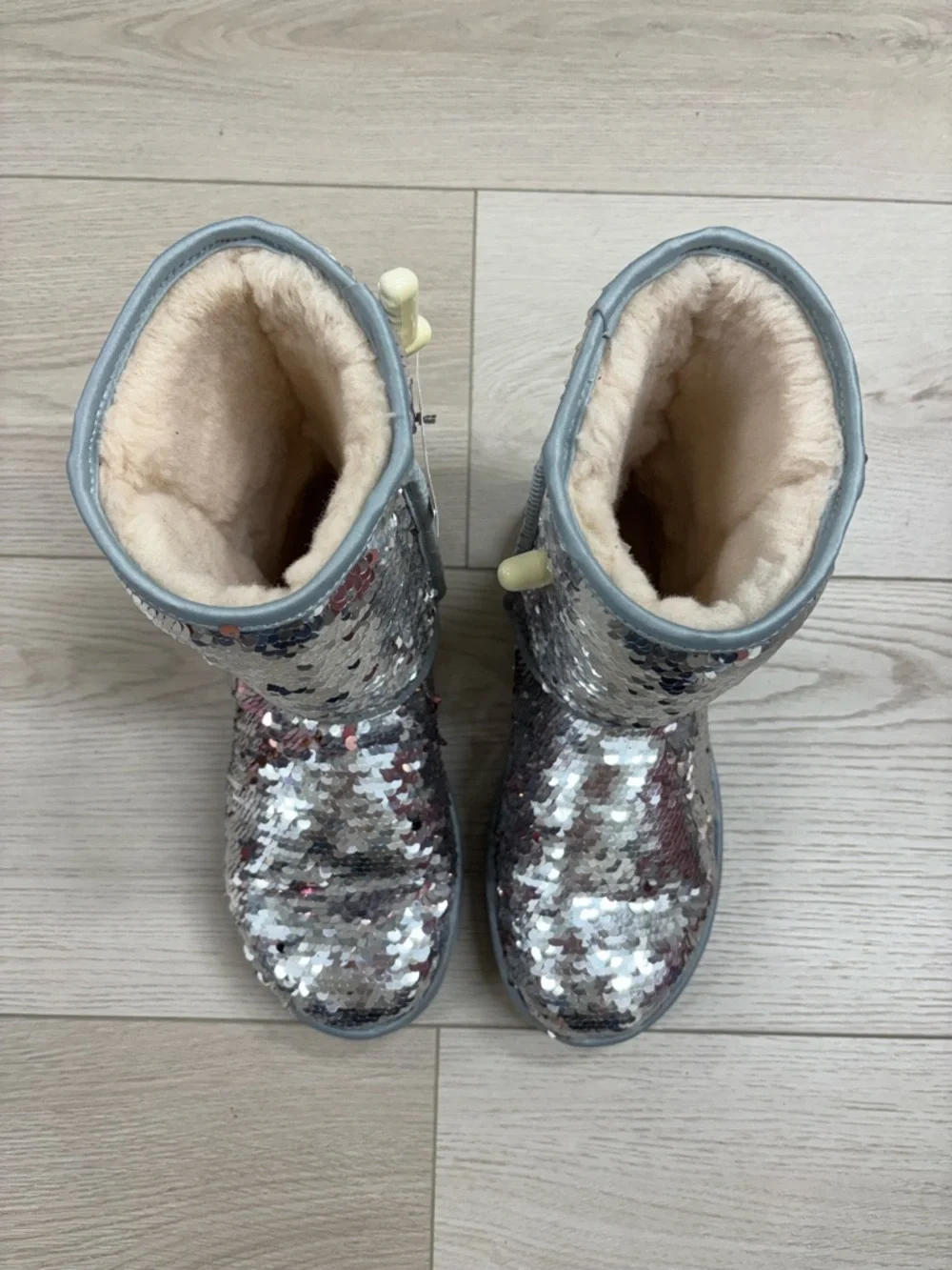 UGG Classic Short Sequin Boots in Pink & Silver